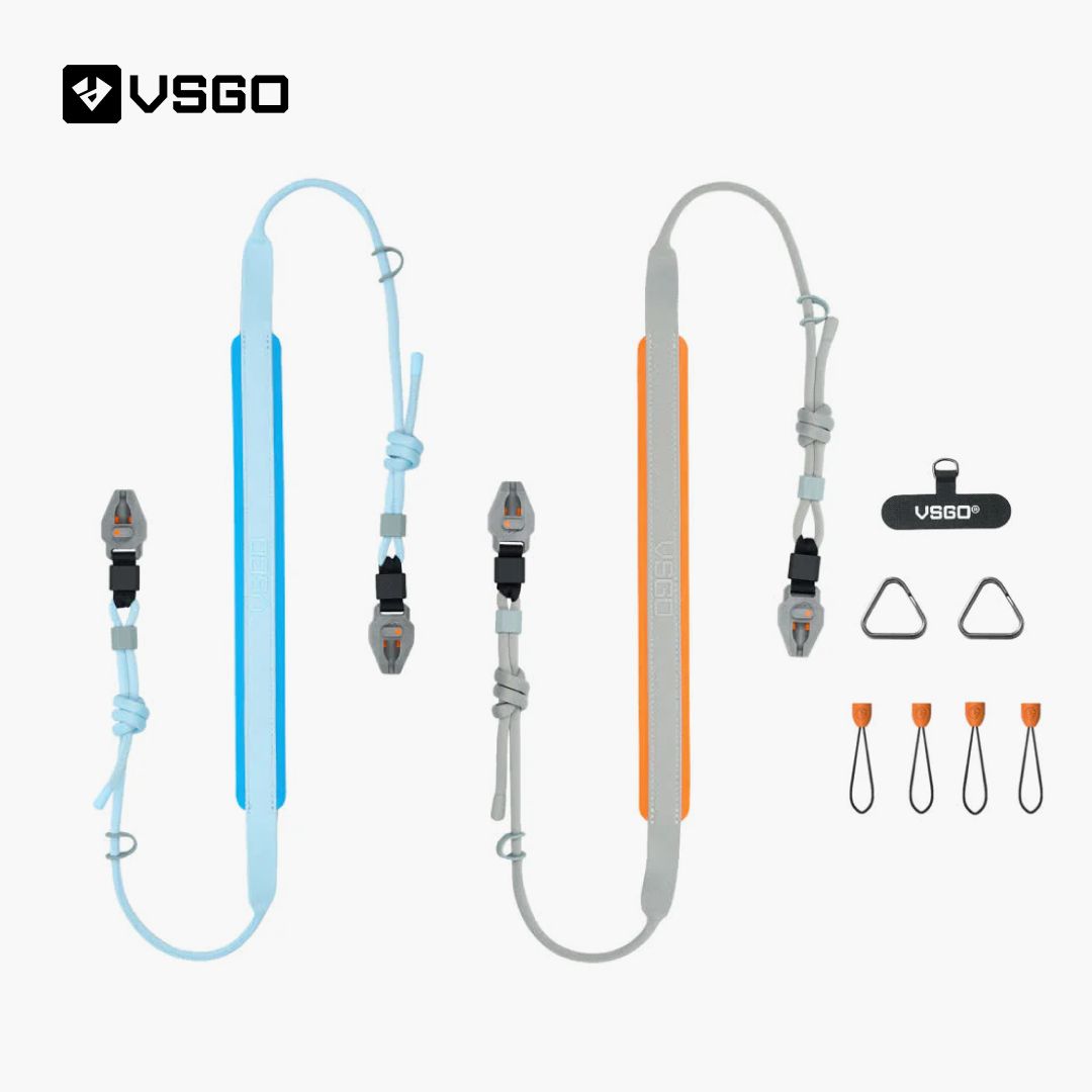VSGO camera strap and accessories on a white background