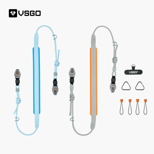 VSGO camera strap and accessories on a white background