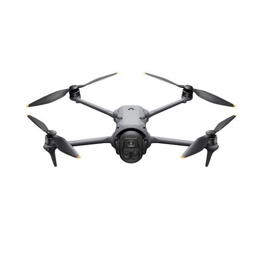 Black DJI Mavic 4 Pro drone with four propellers on a white background