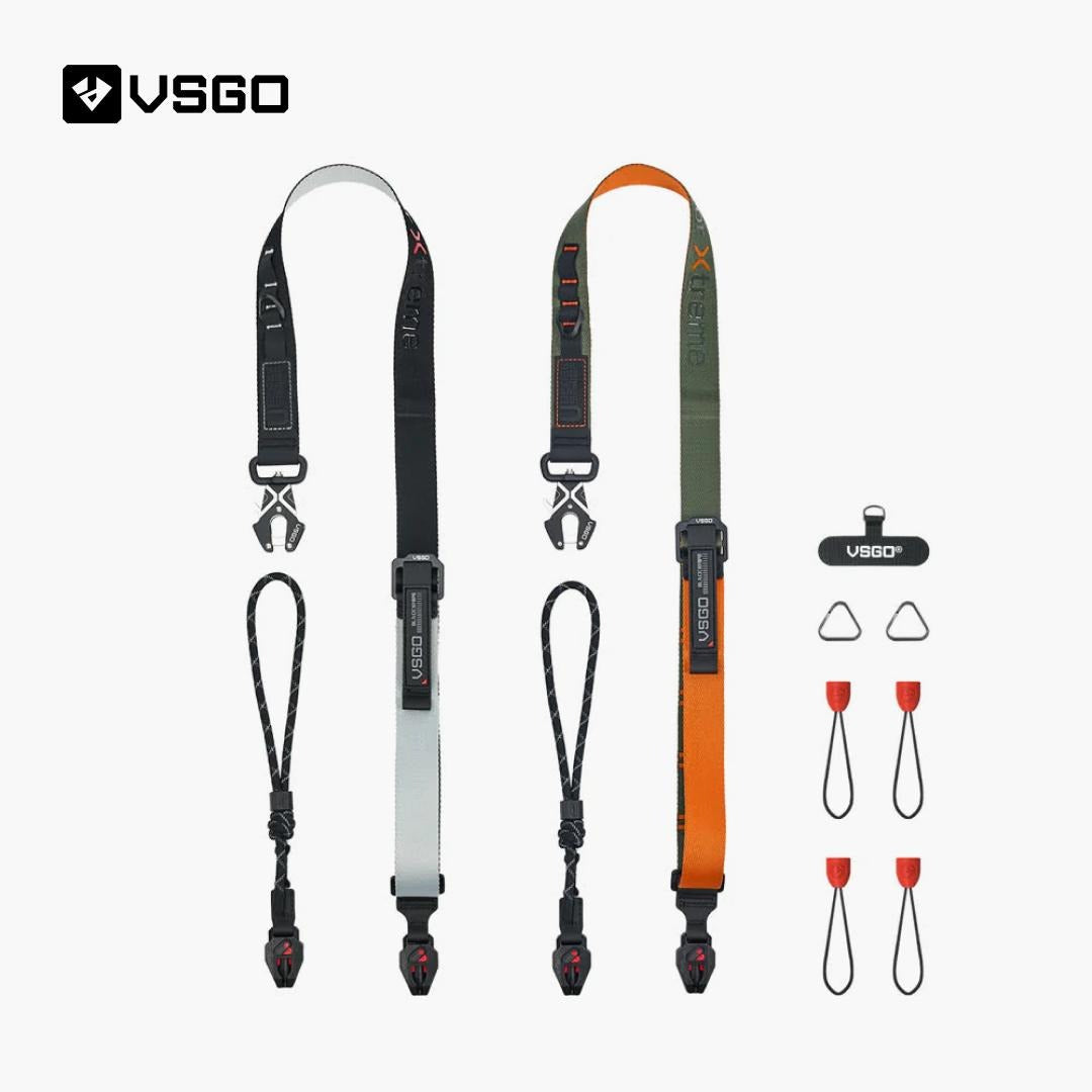 VSGO camera strap set with various attachments on a white background