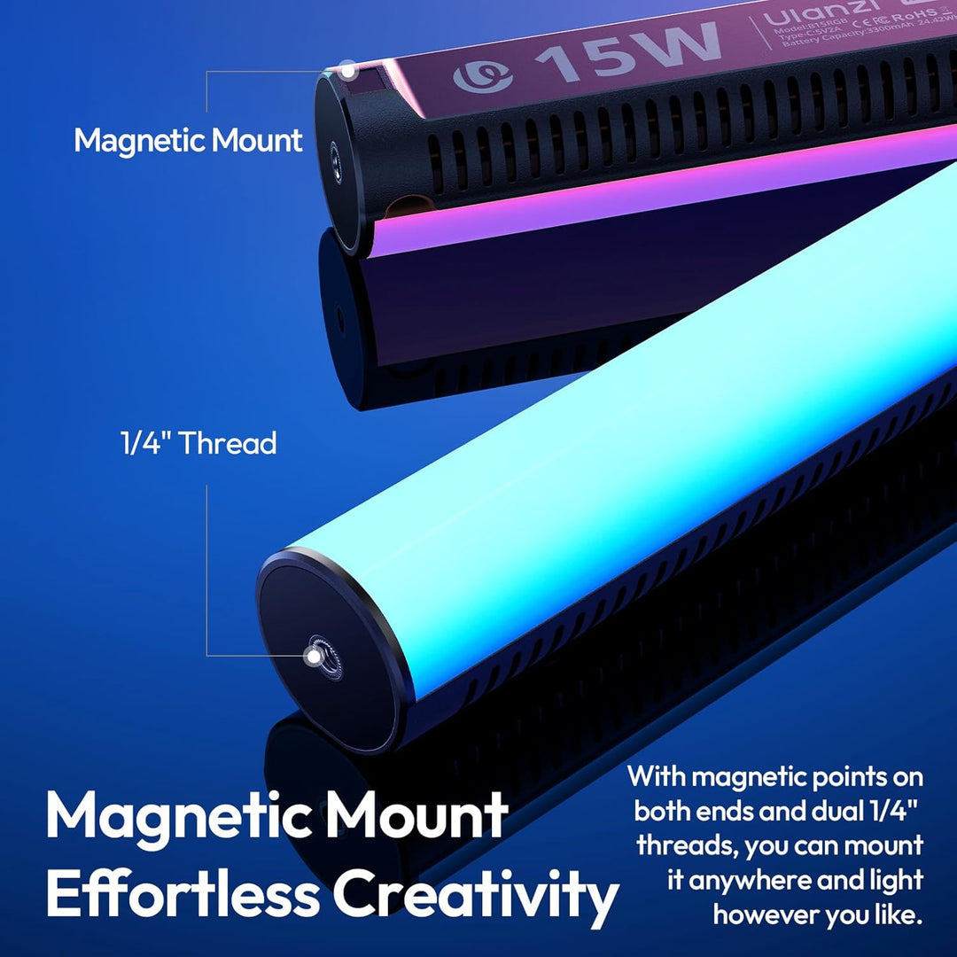 Two LED light bars with magnetic mount feature on a blue background