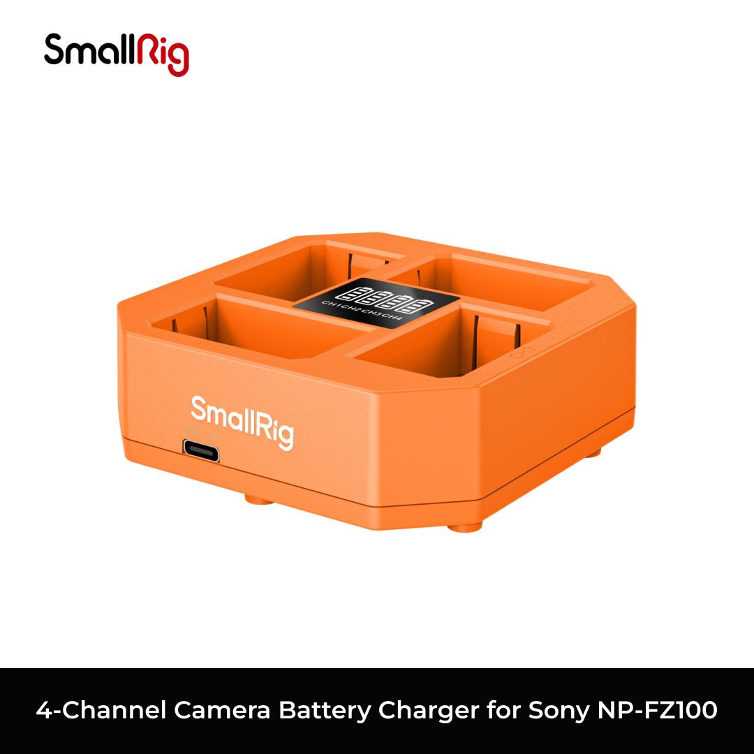 Orange 4-Channel Camera Battery Charger for Sony NP-FZ100 by SmallRig on a white background