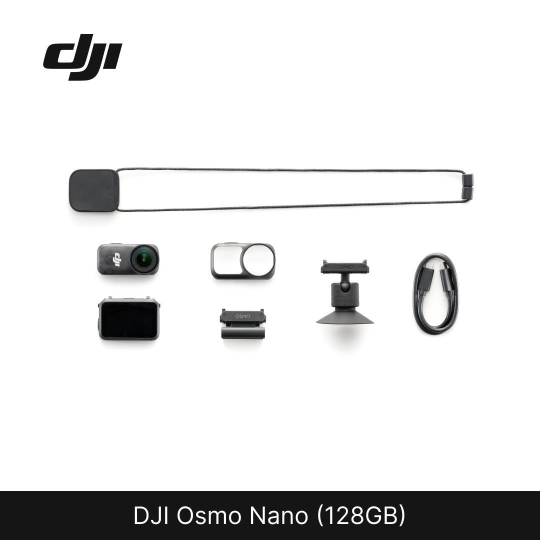 DJI Osmo Nano (128GB) with accessories on a white background