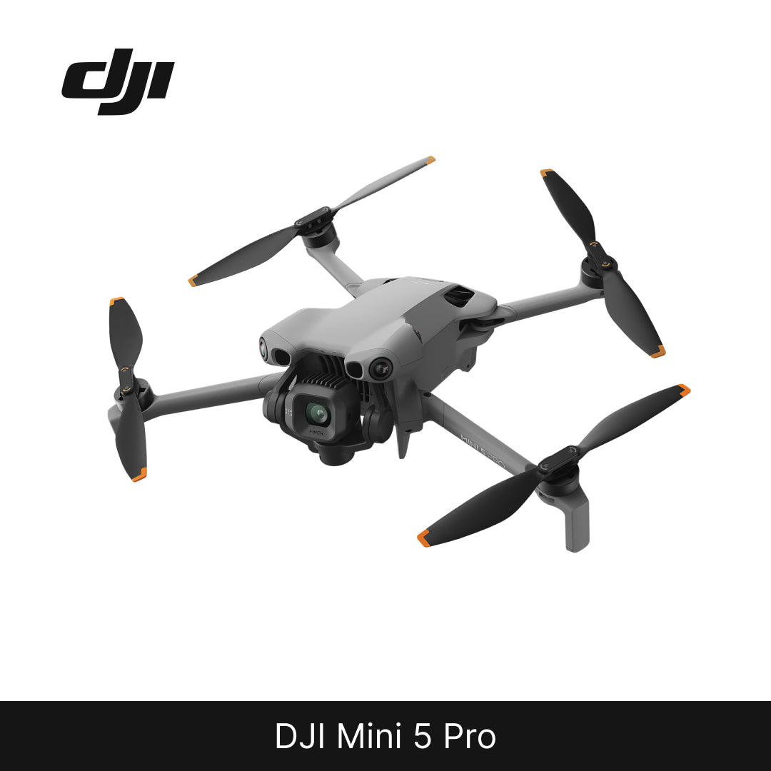 DJI Mini 5 Pro drone on a white background with DJI logo.