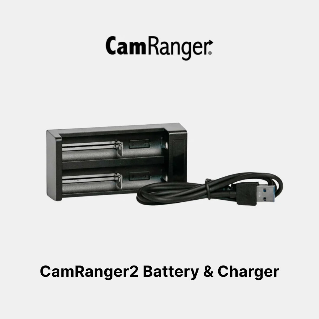 CamRanger2 battery and charger on a white background