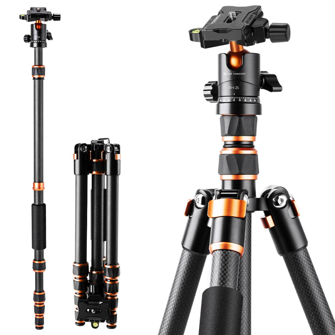 K&F Concept Carbon Fiber Camera Tripod Lightweight Ball Head & Detachable Monopod 1.5m C225C0+BH-25