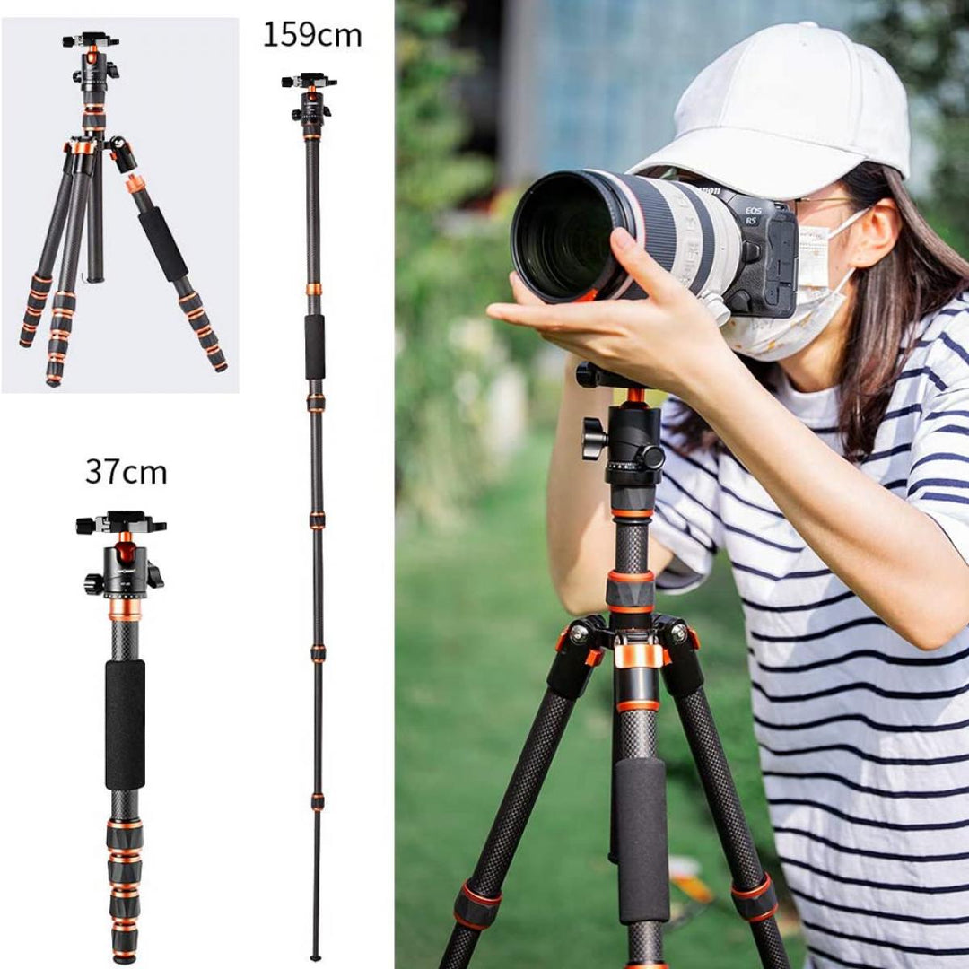 K&F Concept Carbon Fiber Camera Tripod Lightweight Ball Head & Detachable Monopod 1.5m C225C0+BH-25