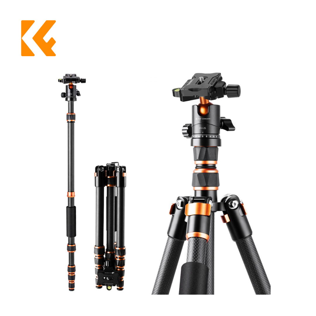 K&F Concept Carbon Fiber Camera Tripod Lightweight Ball Head & Detachable Monopod 1.5m C225C0+BH-25