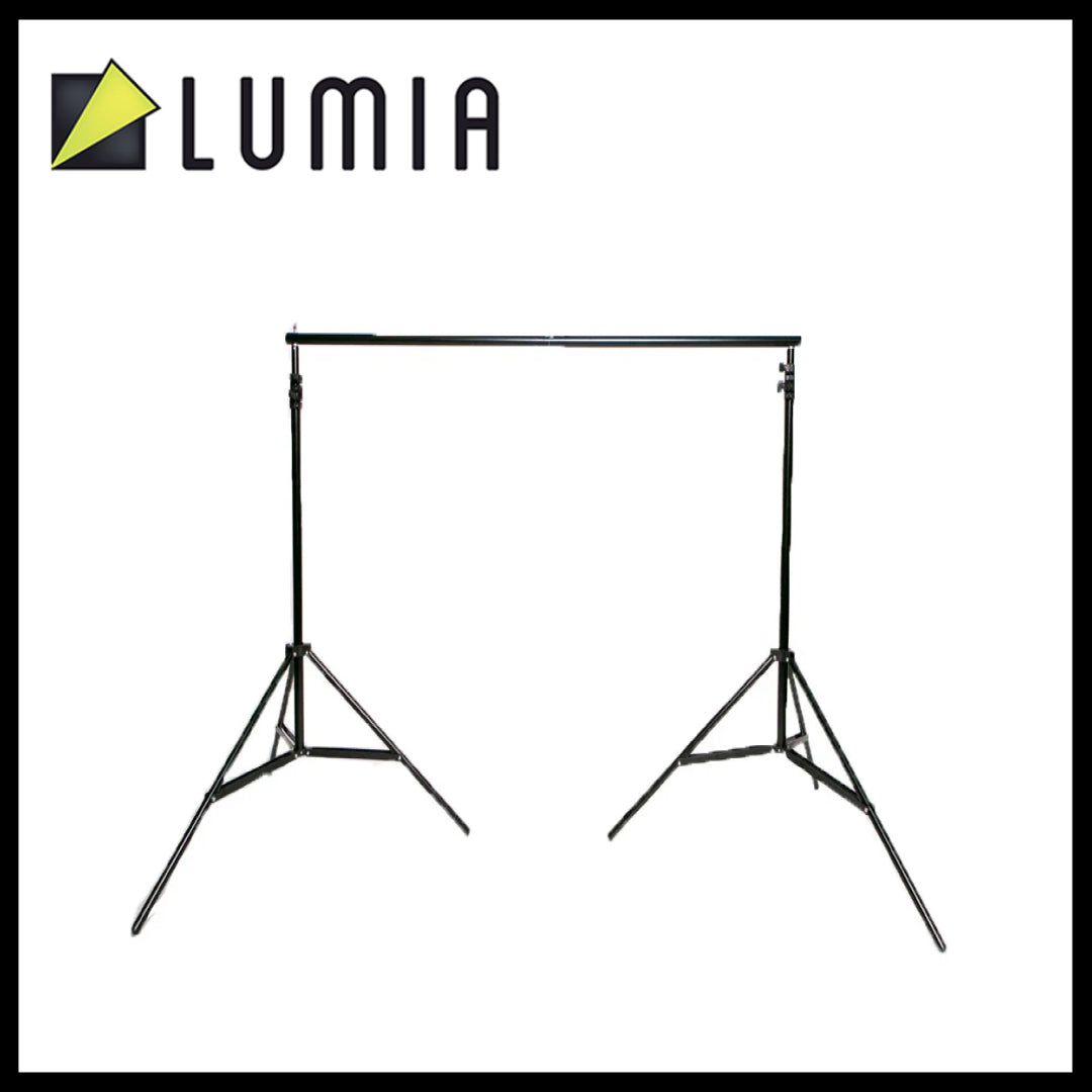 Black photography backdrop stand with Lumia logo on a white background