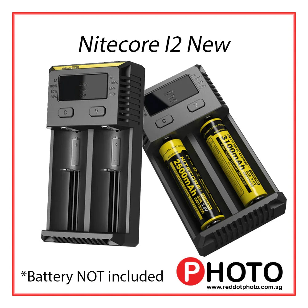 Nitecore NEW i2 2 cell Battery Charger for 18650 / AA / AAA / C / D Batteries - Red Dot Photo