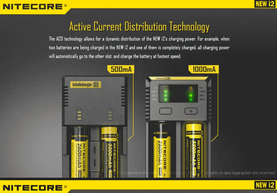 Nitecore NEW i2 2 cell Battery Charger for 18650 / AA / AAA / C / D Batteries - Red Dot Photo