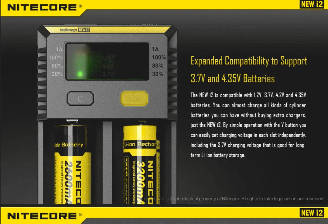 Nitecore NEW i2 2 cell Battery Charger for 18650 / AA / AAA / C / D Batteries - Red Dot Photo