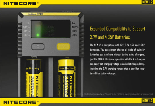 Nitecore NEW i2 2 cell Battery Charger for 18650 / AA / AAA / C / D Batteries - Red Dot Photo