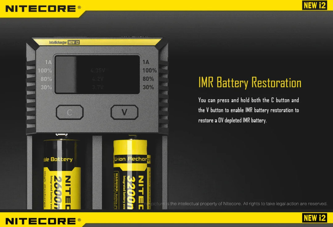 Nitecore NEW i2 2 cell Battery Charger for 18650 / AA / AAA / C / D Batteries - Red Dot Photo