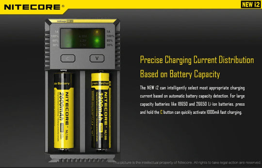 Nitecore NEW i2 2 cell Battery Charger for 18650 / AA / AAA / C / D Batteries - Red Dot Photo