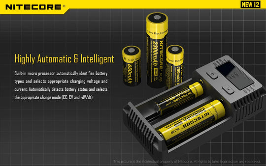 Nitecore NEW i2 2 cell Battery Charger for 18650 / AA / AAA / C / D Batteries - Red Dot Photo