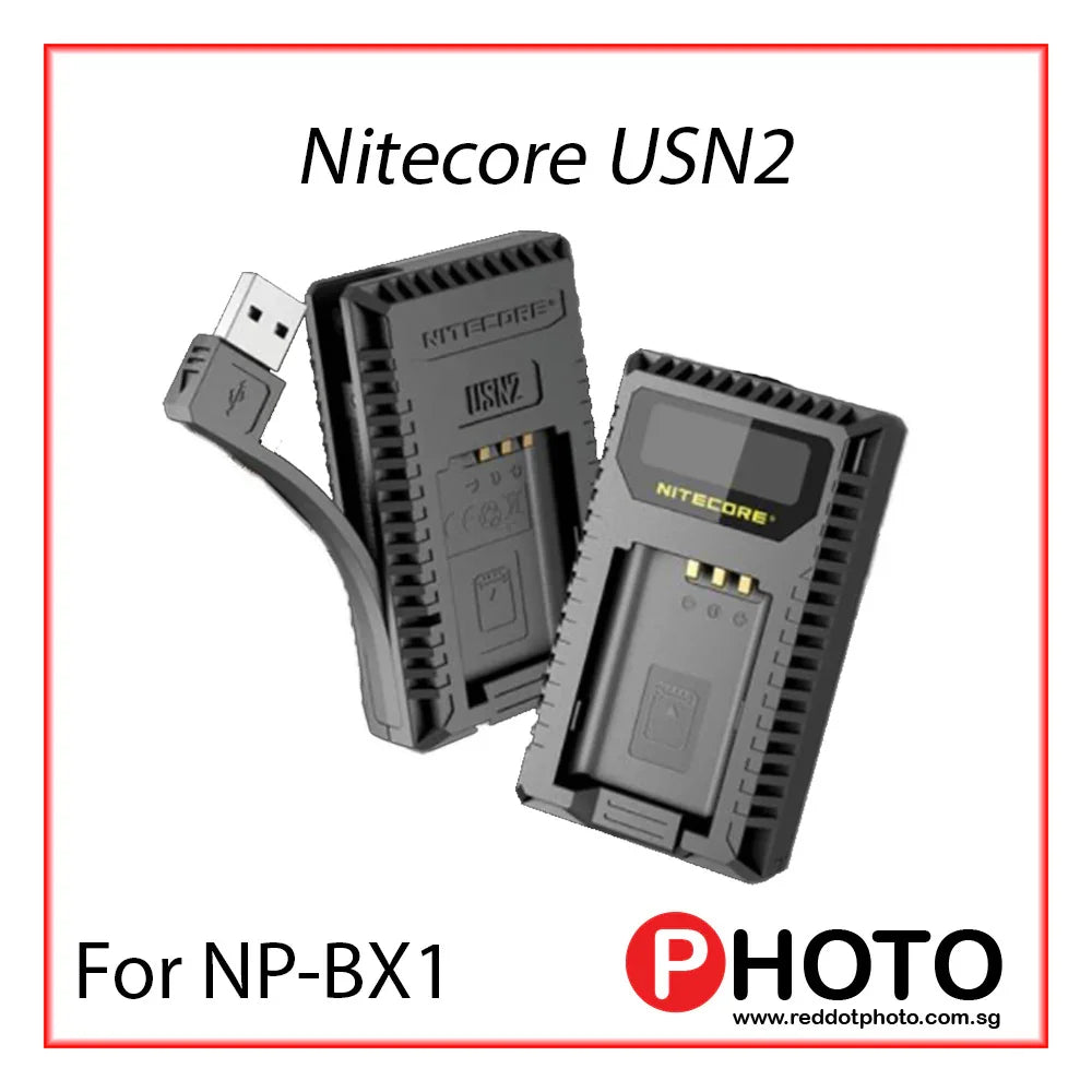 Nitecore USN2 Dual Battery USB Charger for Sony NP-BX1 - Red Dot Photo
