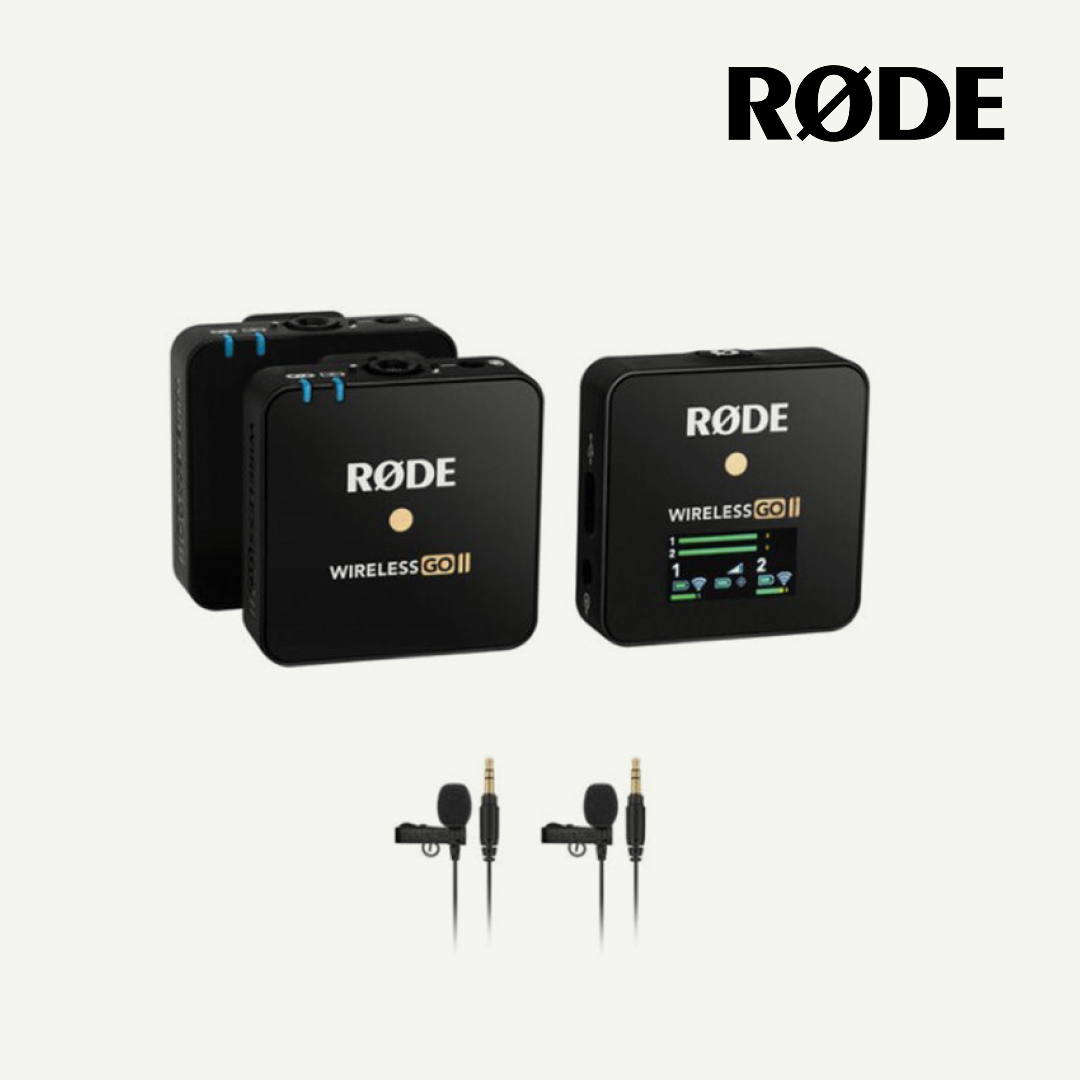 Rode Wireless GO II 2 Person Compact Digital Wireless Omni Lavalier Microphone System/Recorder Kit with 2 Lavalier Go included. Wireless GO 2 - Red Dot Photo