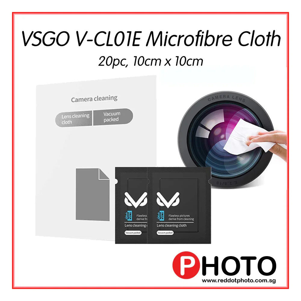 VSGO V-CL01E CL01E Microfiber Cleaning Cloths For Camera Lens, Glasses, Eyeglasses (20pcs, 10cm x 10cm) (Similar to VSGO DDC-3) - Red Dot Photo