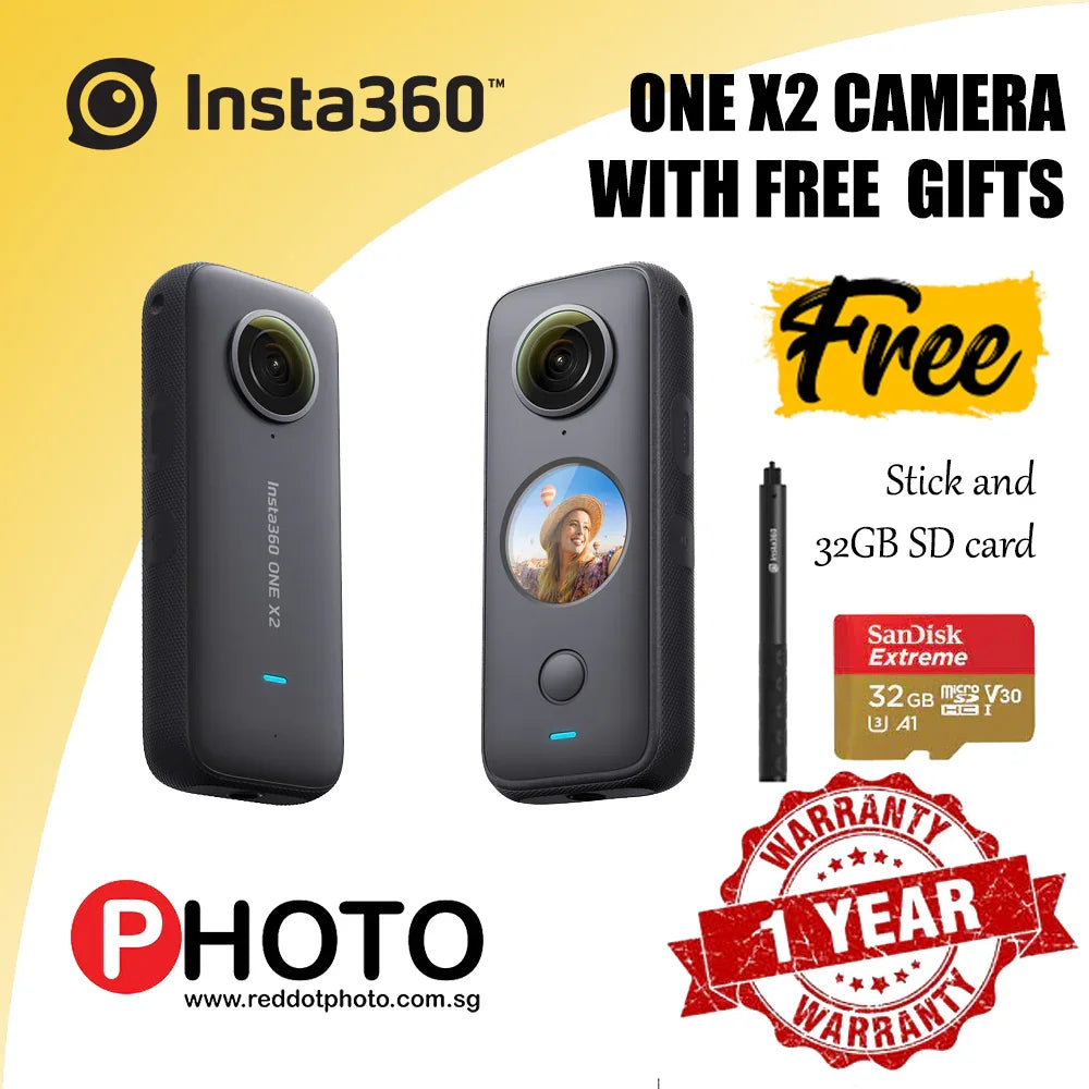 Insta360 ONE X2 Action 360 Camera with FREE STICK AND 32GB MICROSD - Red Dot Photo