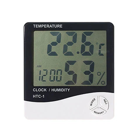 Chromage HTC-1 Indoor Digital Humidity Thermometer Hygrometer, Room Temperature Gauge Humidity Monitor with Alarm Clock , LCD Display(White) - Red Dot Photo