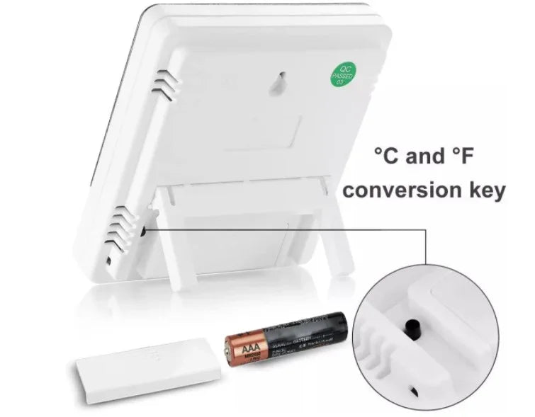 Chromage HTC-1 Indoor Digital Humidity Thermometer Hygrometer, Room Temperature Gauge Humidity Monitor with Alarm Clock , LCD Display(White) - Red Dot Photo