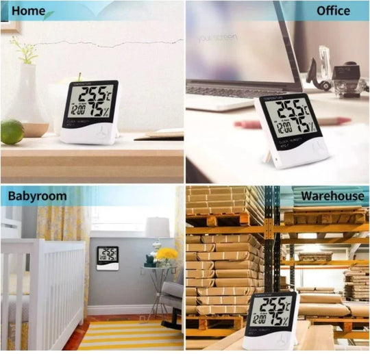 Chromage HTC-1 Indoor Digital Humidity Thermometer Hygrometer, Room Temperature Gauge Humidity Monitor with Alarm Clock , LCD Display(White) - Red Dot Photo