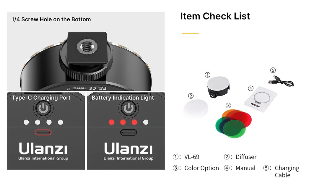 Ulanzi VL69 Bi-Color Mini Round Video Light - Red Dot Photo
