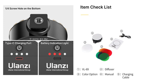 Ulanzi VL69 Bi-Color Mini Round Video Light - Red Dot Photo