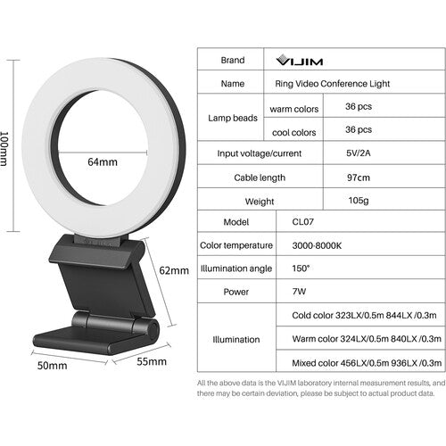 VIJIM CL07 CL-07 Ring Video Conference Light for Monitors and Laptops Tabletop Light