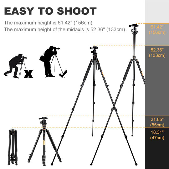 K&F TM2324 II Foldable Lightweight Aluminum Tripod