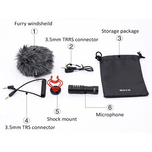 Boya BY-MM1 Universal Cardioid Microphone for Mobile Phone and DSLR Mirrorless Camera - Red Dot Photo