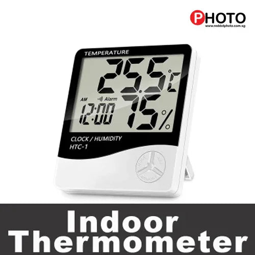 Chromage HTC-1 Indoor Digital Humidity Thermometer Hygrometer, Room Temperature Gauge Humidity Monitor with Alarm Clock , LCD Display(White) - Red Dot Photo