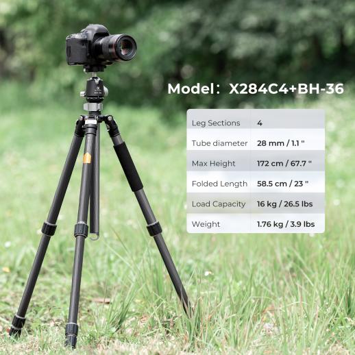 K&F Concept Carbon Fiber Tripod X254C4+BH-30