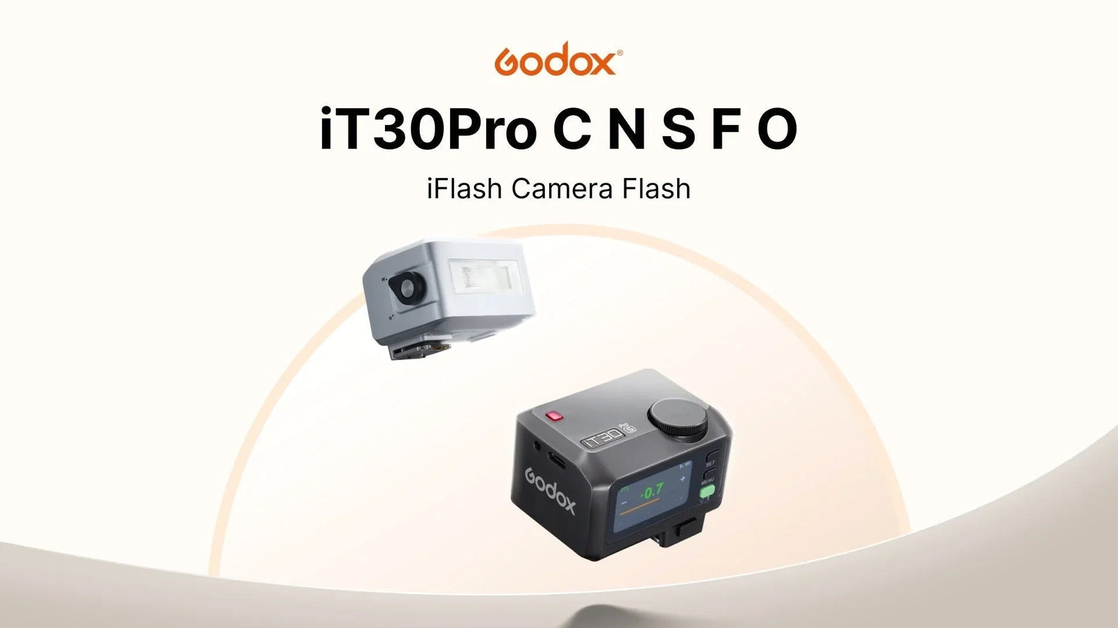 Godox iT30Pro iFlash camera flash unit with LCD screen and control dial, product shot