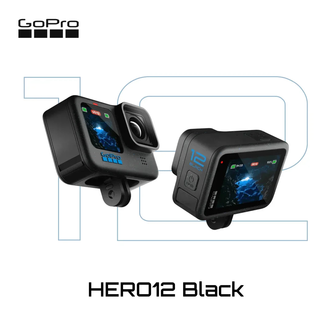 GoPro HERO12 Black action camera front and back view on white background