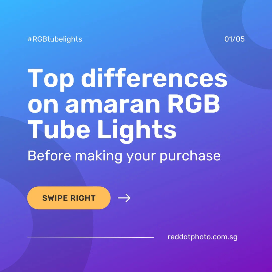 Informational graphic about amaran RGB tube lights differences on a blue gradient background.