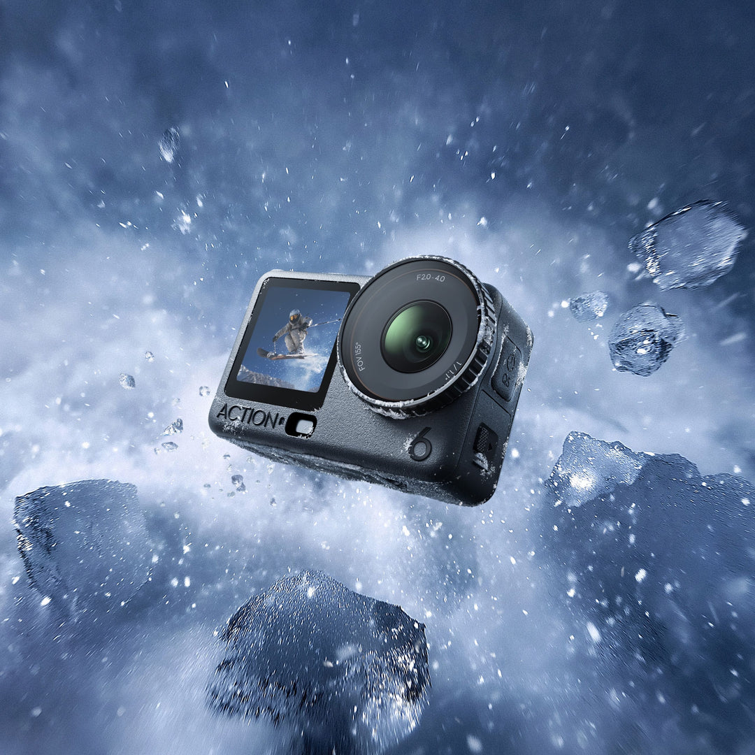 Action camera in a snowy and icy environment