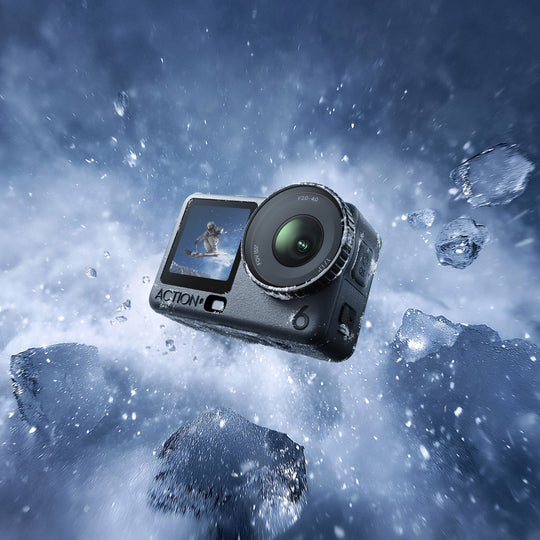 Action camera in a snowy and icy environment