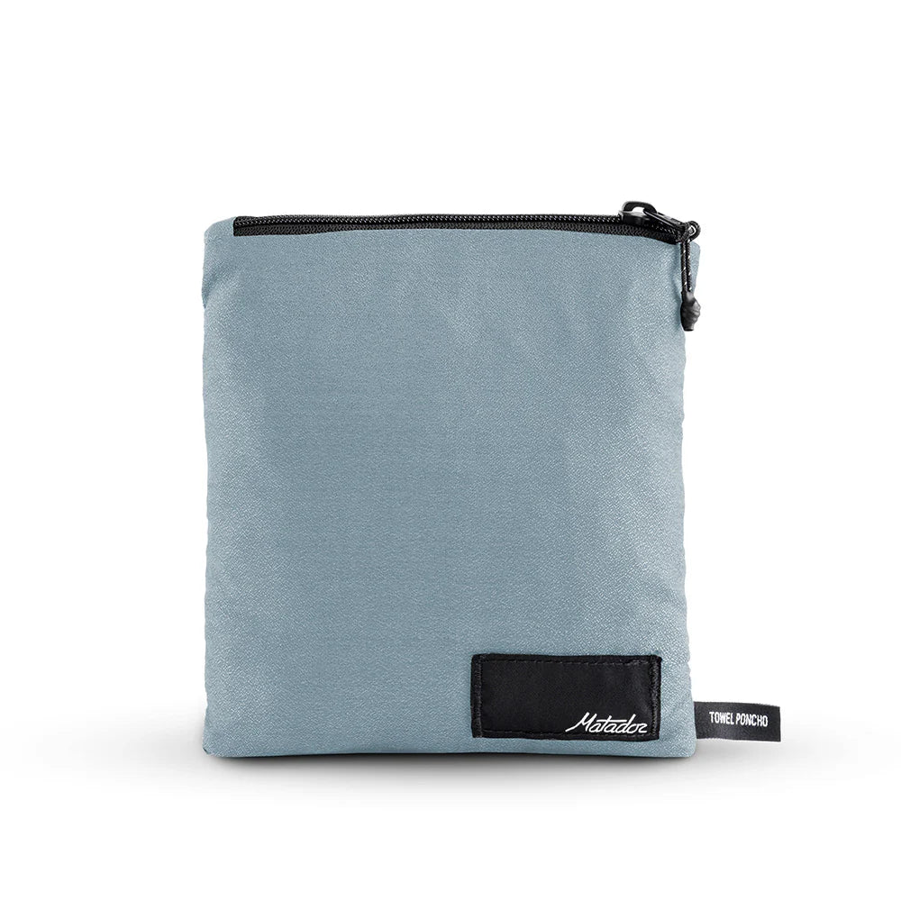 Blue pouch with a black zipper and logo on a white background