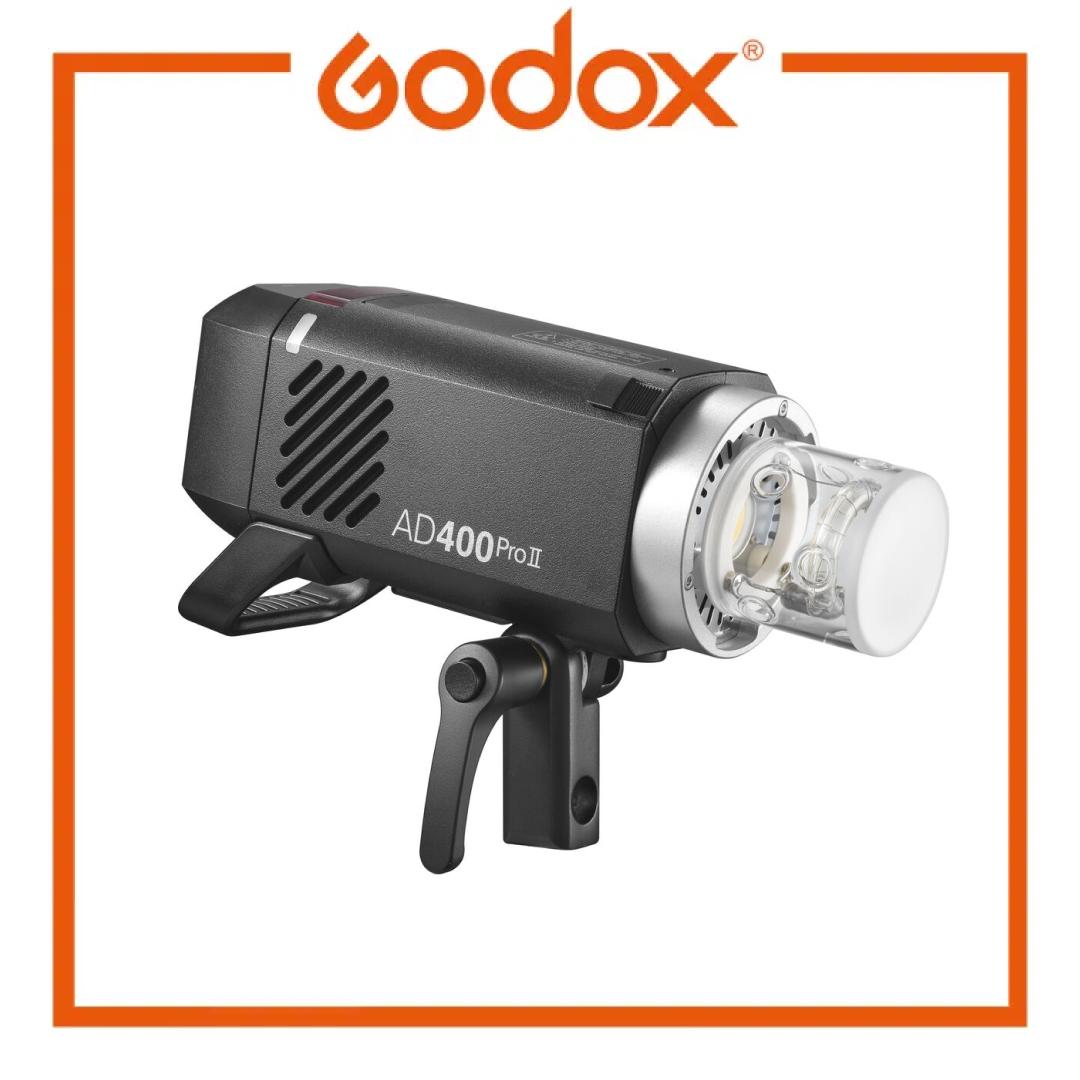 Godox AD400Pro II flash unit on a white background with Godox logo.