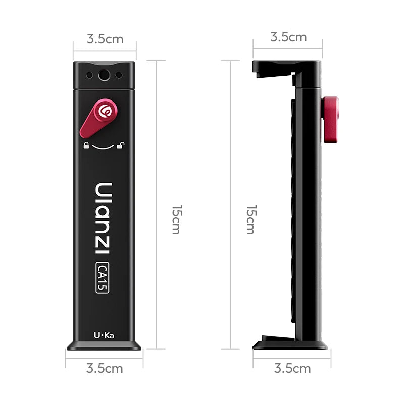 Measurement chart of a black and red device with 'Uianzi' branding on a white background