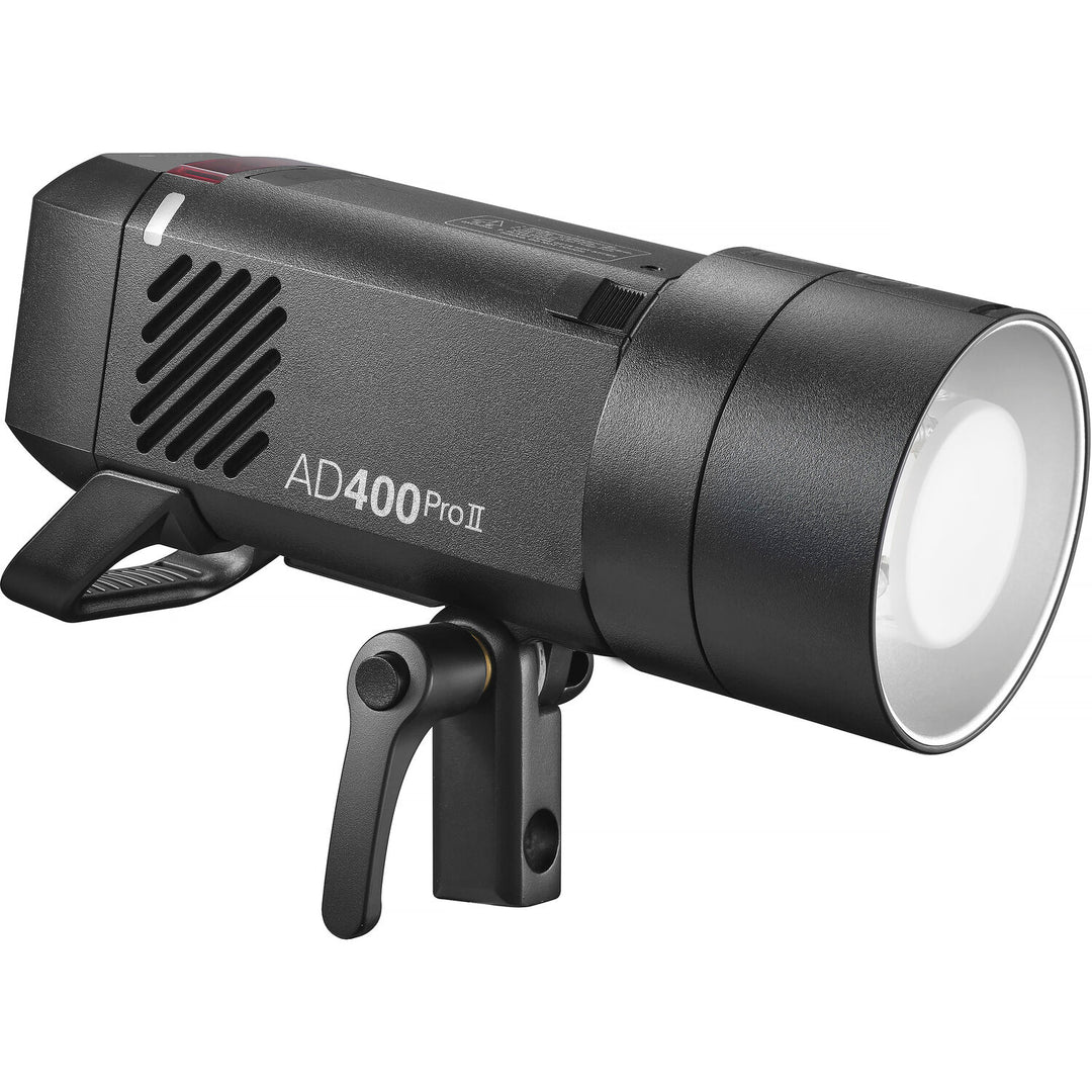 Black AD400Pro II studio light on a white background