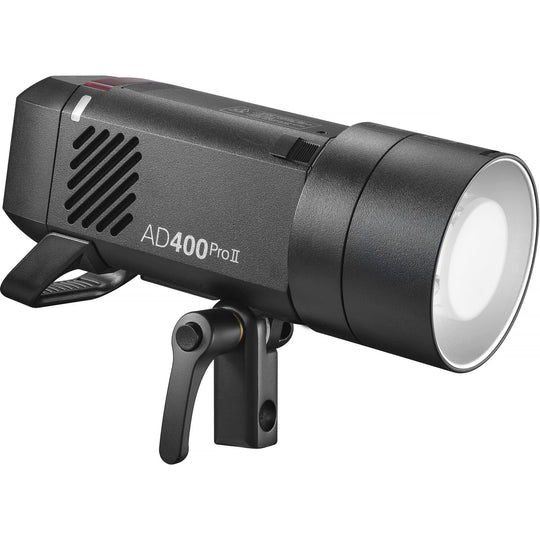 Black AD400Pro II studio light on a white background