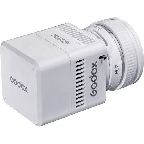 Godox camera lens with control panel on a white background