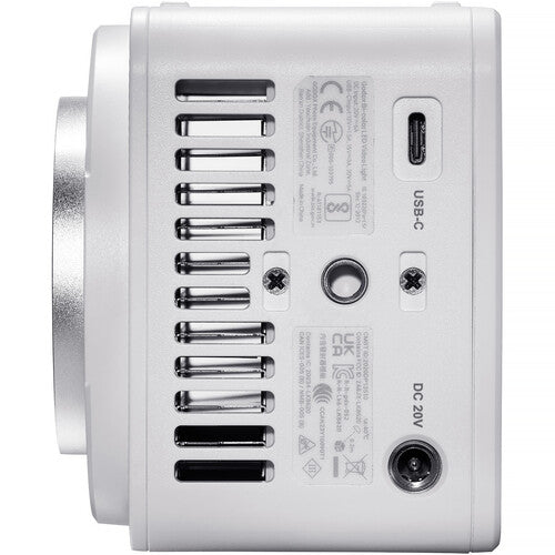 Back view of godox ML80Bi with multiple ports on a white background