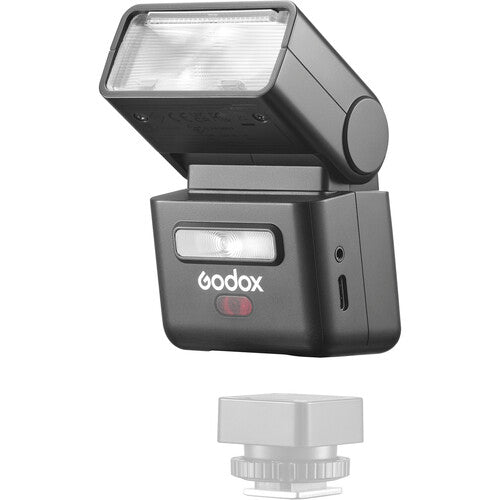 Godox iT32 camera flash with lens hood on a white background