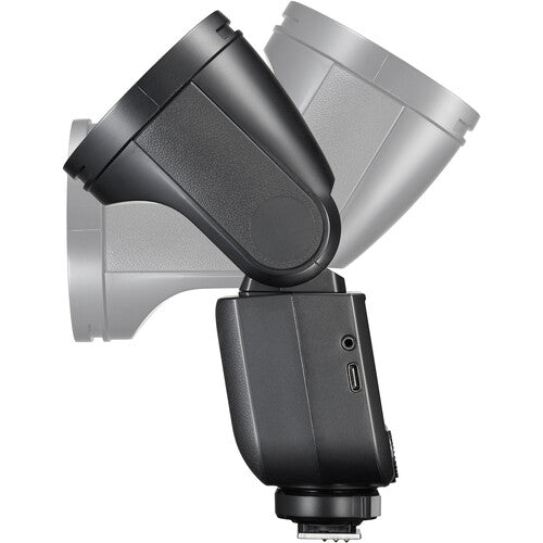 Side view of Godox V1 mid camera flash on a white background