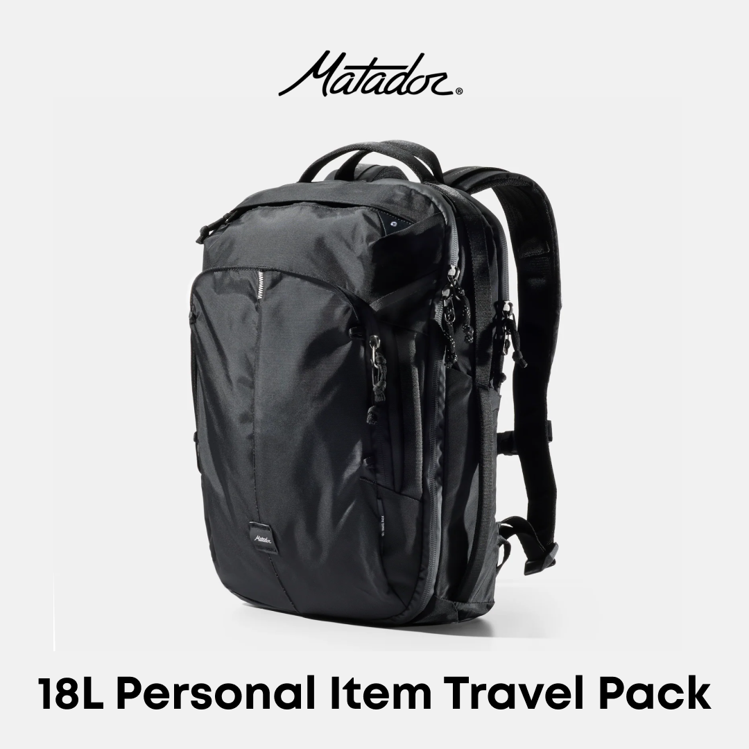 A black Matador backpack shown on a light gray background with the brand name &