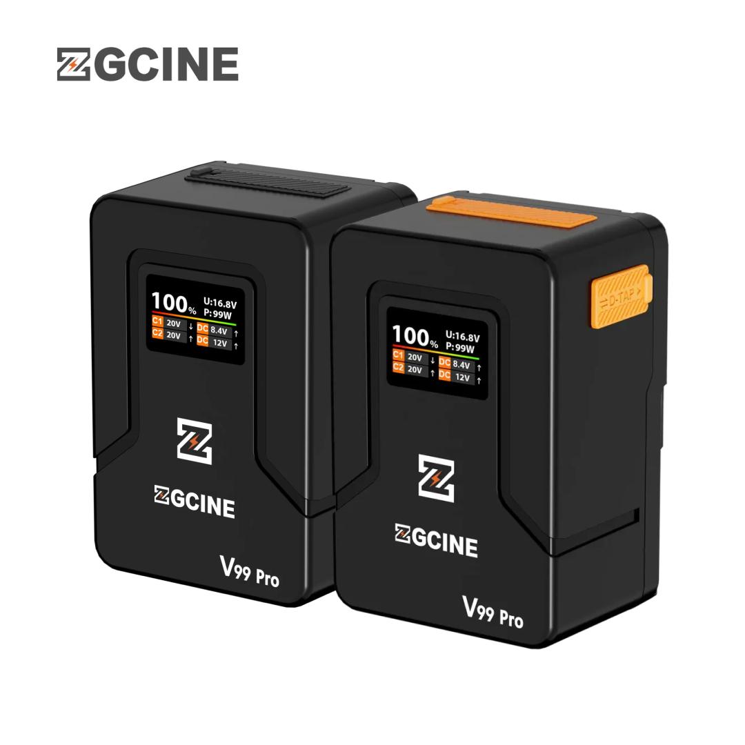Two ZGCINE V99 Pro battery packs on a white background